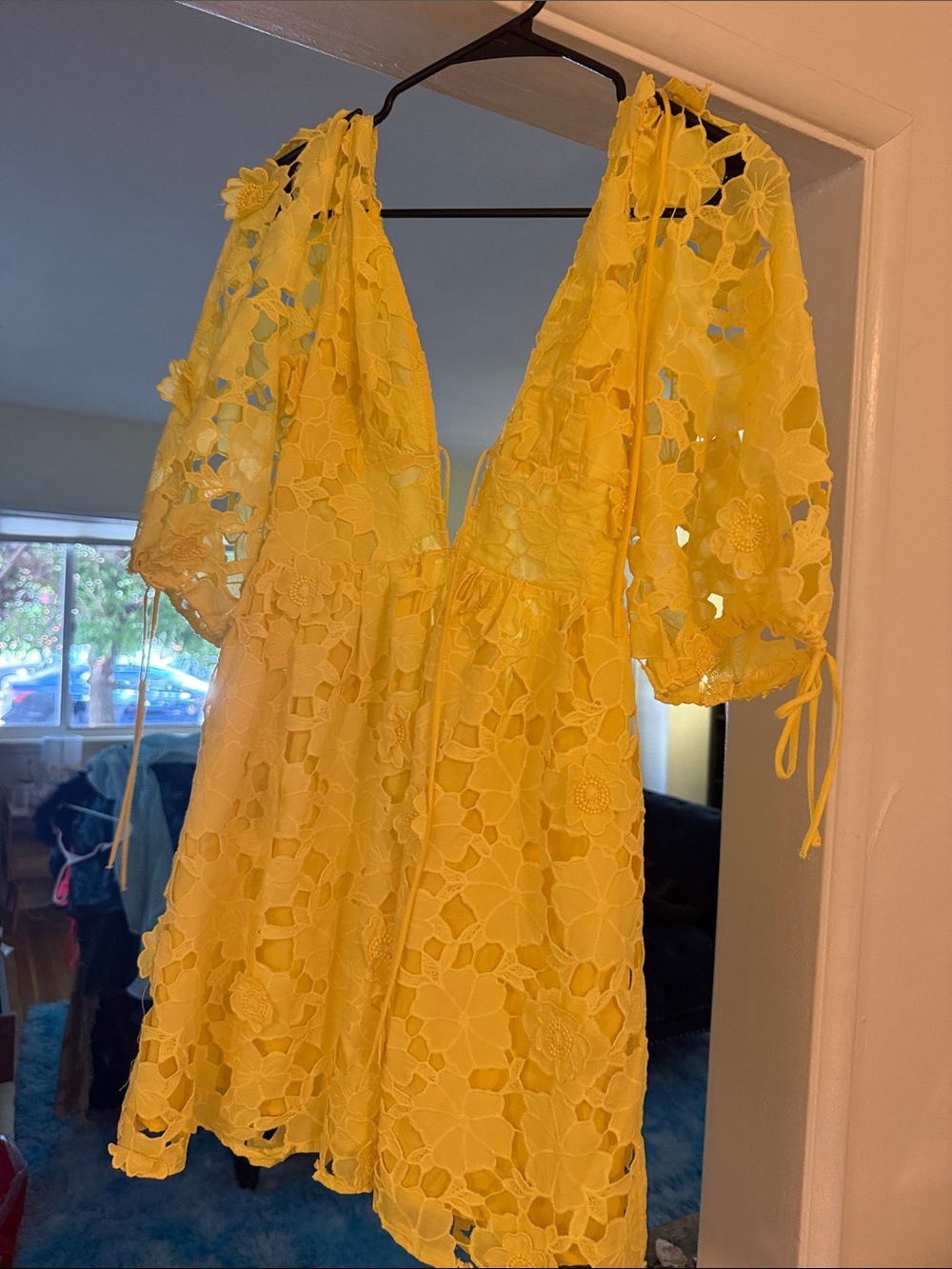 Vici Yellow Floral Lace Mini Dress